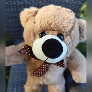 Brown Tan Teddy Bear Plush Animal Polka dots Bow 11" Cream Paws